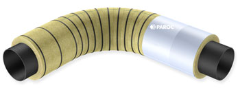 Stambi vamzdžio alkūnė izoliuota naudojant PAROC Pro vamzdinius ir alkūninius kevalus